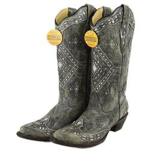 Corral Womens Gray Silver Brandy Glitter Inlay Leather Western Boots 7.5